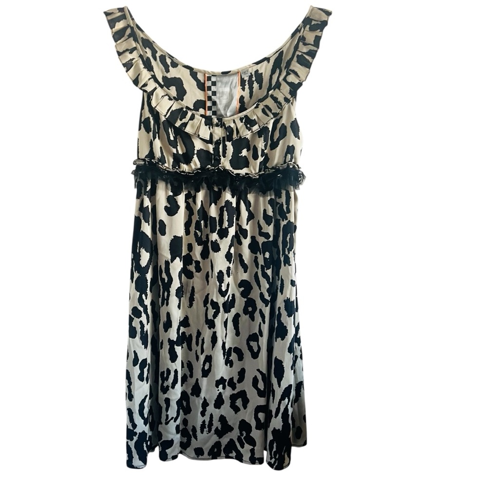 L.A.M.B Black and Cream Leopard Print Ruffle Dress